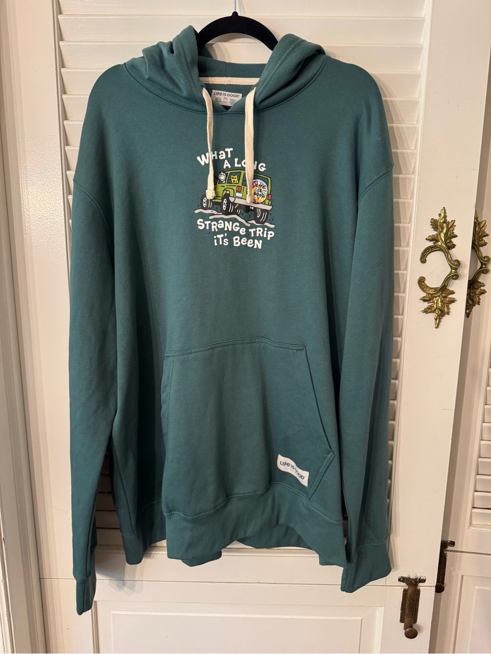 Life is Good Men’s Teal Hoodie Sweatshirt What a long strange trip it’s been XXL